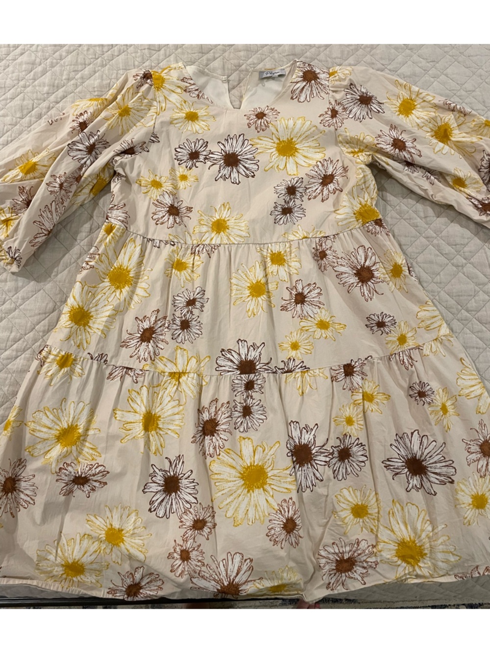 Polagram Cream Dress with Yellow and Brown Daisy Print